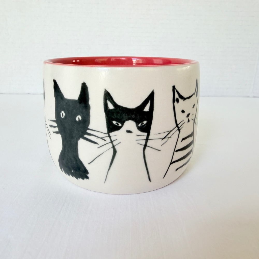 Anthropologie Retired Cat Person Mug Cream Excellent Black White CoralCeramic - Picture 2 of 8